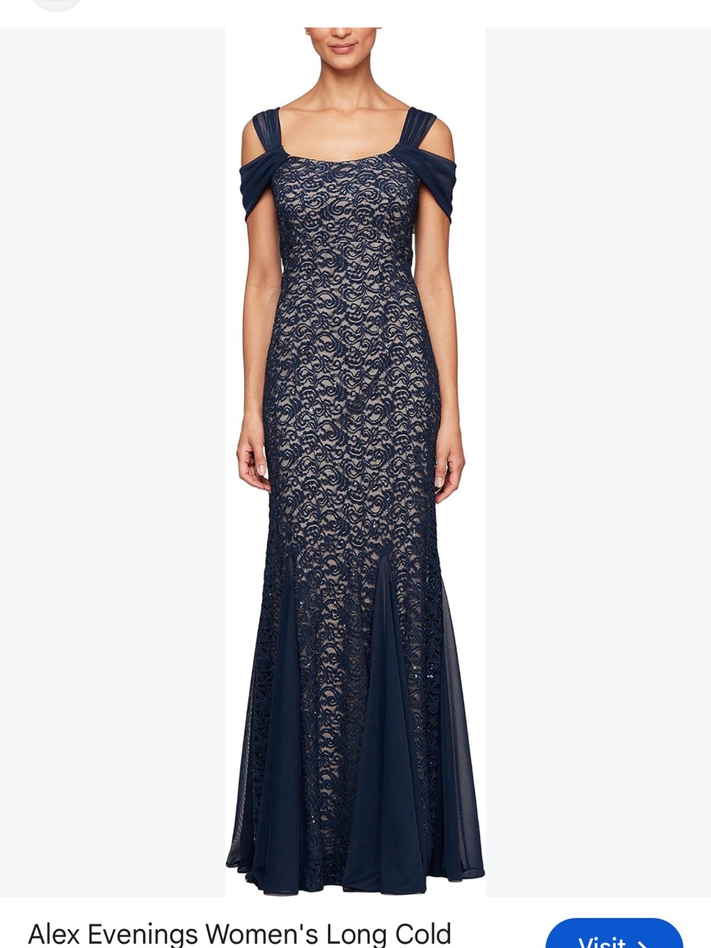 Alex Evenings Cold Shoulder Navy/Nude Sequin Long Dress Women’s Size 18 NEW
